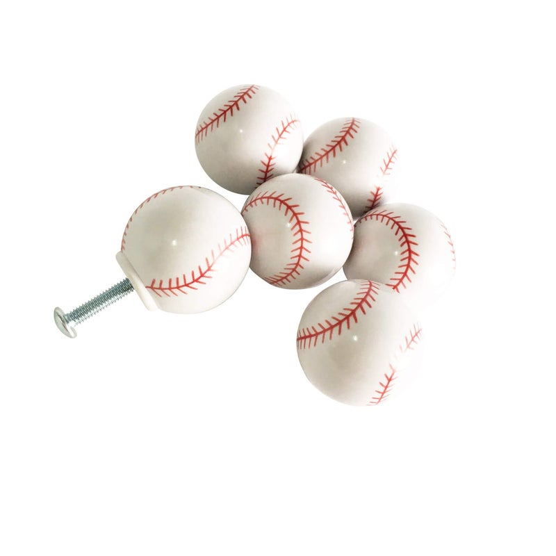 ZILucky Baseball Drawer knobs Ball Sports Party Theme Children and Baby Home Decor Drawer Pulls Handles for Dresser Cupboard Wardrobe Cabinet Kitchen Knobs Pack of 6 (Baseball) - Image 5